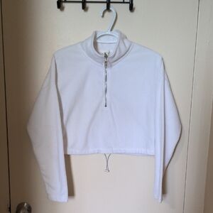 White Cropped Zip-Up Pullover